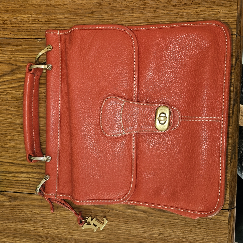 Red Textured Leather Satchel with Gold Hardware